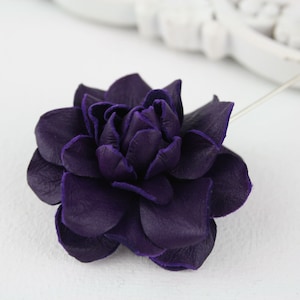 Purple Leather Rose Flower Men's Lapel Pin. Rose Flower Brooch. Flower Lapel Pin. Boutonniere Lapel Pin. Wedding Boutonniere.