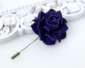 Purple Leather Rose Flower Men's Lapel Pin. Rose Flower Brooch. Flower Lapel Pin. Boutonniere Lapel Pin. Wedding Boutonniere.