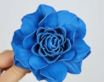 Turquoise Leather Rose Brooch: Handmade Floral Pin Clip