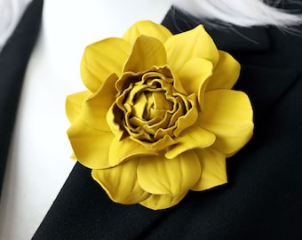 Yellow Leather Rose Flower Brooch, Leather Rose Pin, Yellow Flower, Leather Flower, Floral Brooch