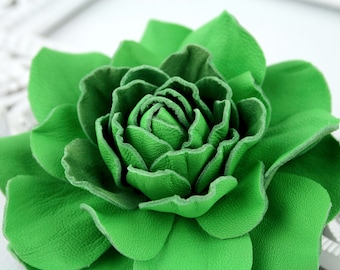 Bright Green Leather Rose Flower Brooch/Hairclip, Leather Rose Pin, Green Flower, Leather Flower, Floral Brooch