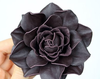 Brown Leather Rose Brooch: Handmade Flower Pin Clip