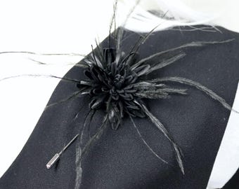 Black Leather Dahlia Lapel Pin: Men's Flower Brooch