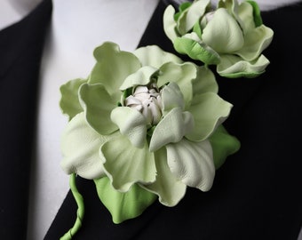 Green Leather Magnolia Flower Brooch, Leather Magnolia Pin, Fantasy Flower, Leather Flower, Floral Brunch