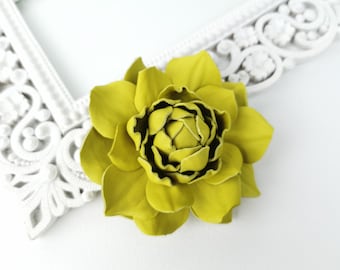 Yellow Leather Rose Brooch: Floral Hair Clip Pin