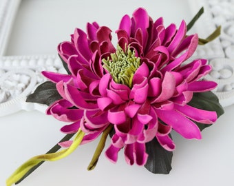 Pink Leather Chrysanthemum Flower Brooch, Real Leather Flower, Floral Pin