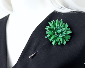 Green Leather Dahlia Lapel Pin: Floral Wedding Boutonniere