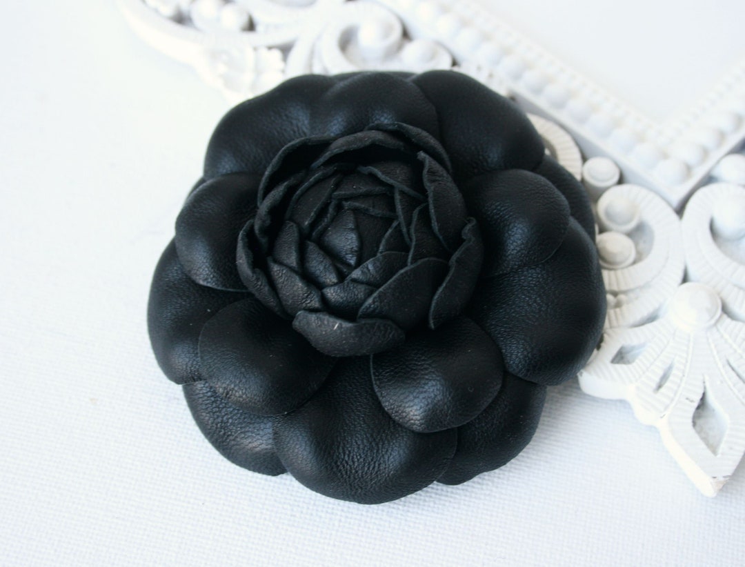 Black Leather Camellia Flower Brooch Hairclip Floral - Etsy Israel