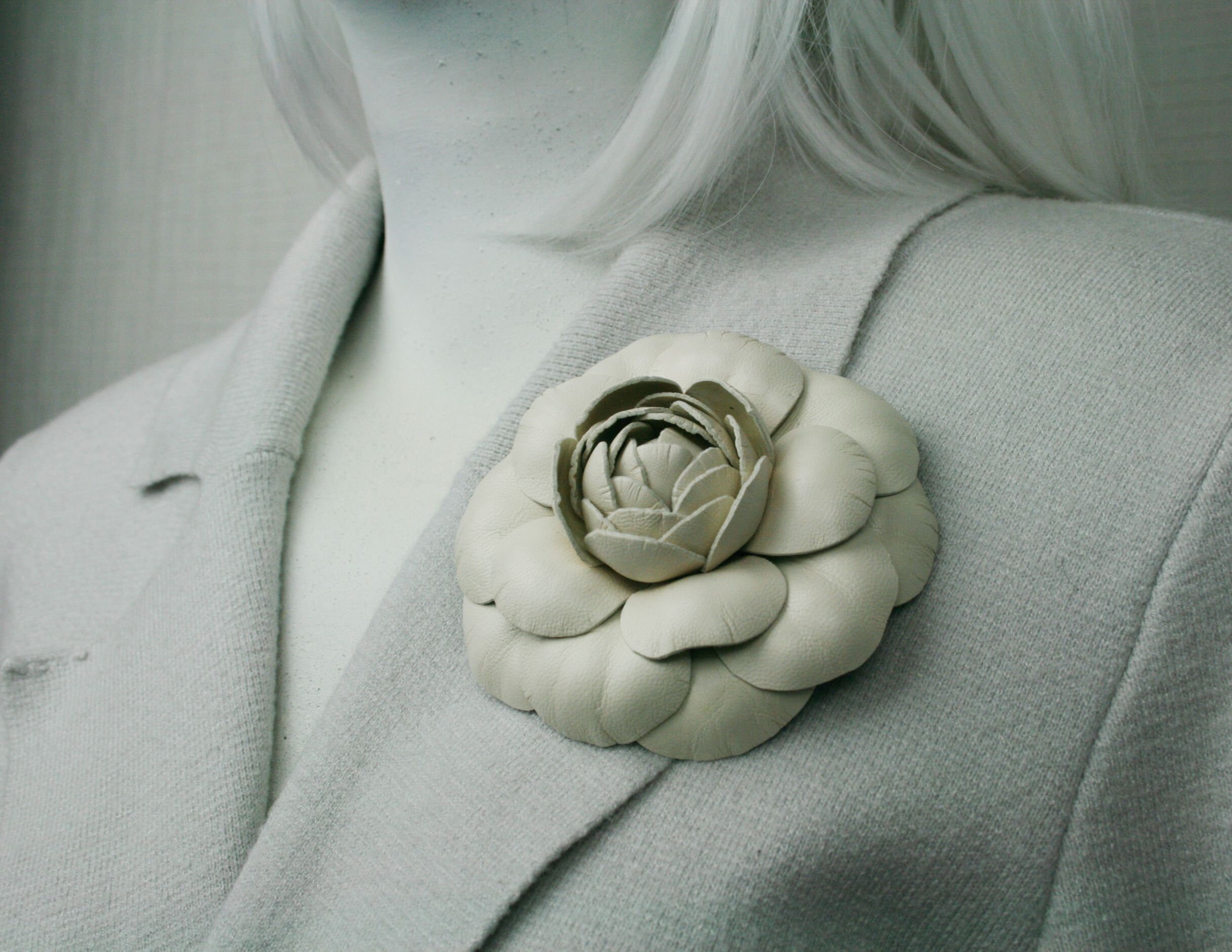 Three Chanel Black & White Camellia Brooches Auction