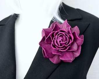 Purple Leather Rose Flower Brooch/Hairclip, Leather Rose Pin, Purple Flower, Leather Flower, Floral Brooch