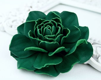 Green Leather Rose Flower Brooch/Hairclip, Leather Rose Pin, Green Flower, Leather Flower, Floral Brooch