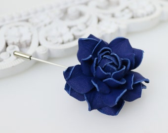 Blue Leather Rose Flower Men's Lapel Pin. Rose Flower Brooch. Flower Lapel Pin. Boutonniere Lapel Pin. Wedding Boutonniere.