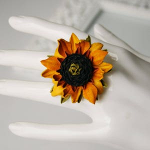 Yellow leather sunflower flower ring