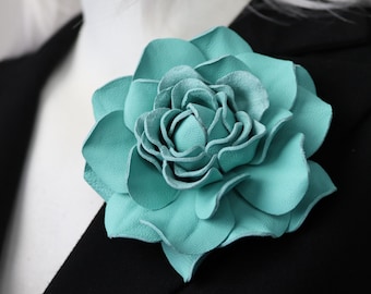 Seafoam Green Leather Rose Brooch: Handmade Flower Pin