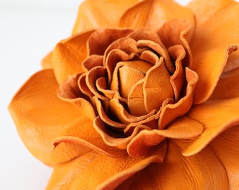 Orange Leather Rose Brooch: Handmade Flower Pin