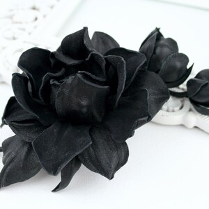 Black Leather Rose Flower Brooch, Leather Rose Pin/Hairclip, Black Flower, Leather Flower, Floral Brunch image 5