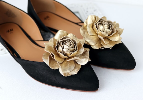 Gold Leather Rose Flower Shoe Clips set Genuine Leather Shoe Accessories Fantasy Floral Clips Etsy