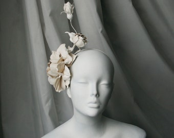 Ivory leather roses headband/headpiece - Made to Order