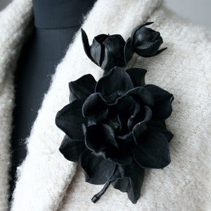 Black Leather Rose Flower Brooch, Leather Rose Pin/Hairclip, Black Flower, Leather Flower, Floral Brunch image 1