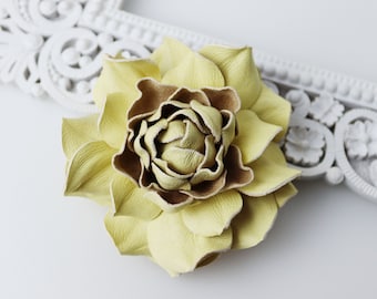 Yellow Leather Rose Flower Brooch/Hairclip, Leather Rose Pin,  Leather Flower, Floral Brooch