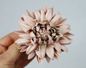 Pink Leather Chrysanthemum Flower Brooch, Real Leather Flower, Fantasy Floral Pin