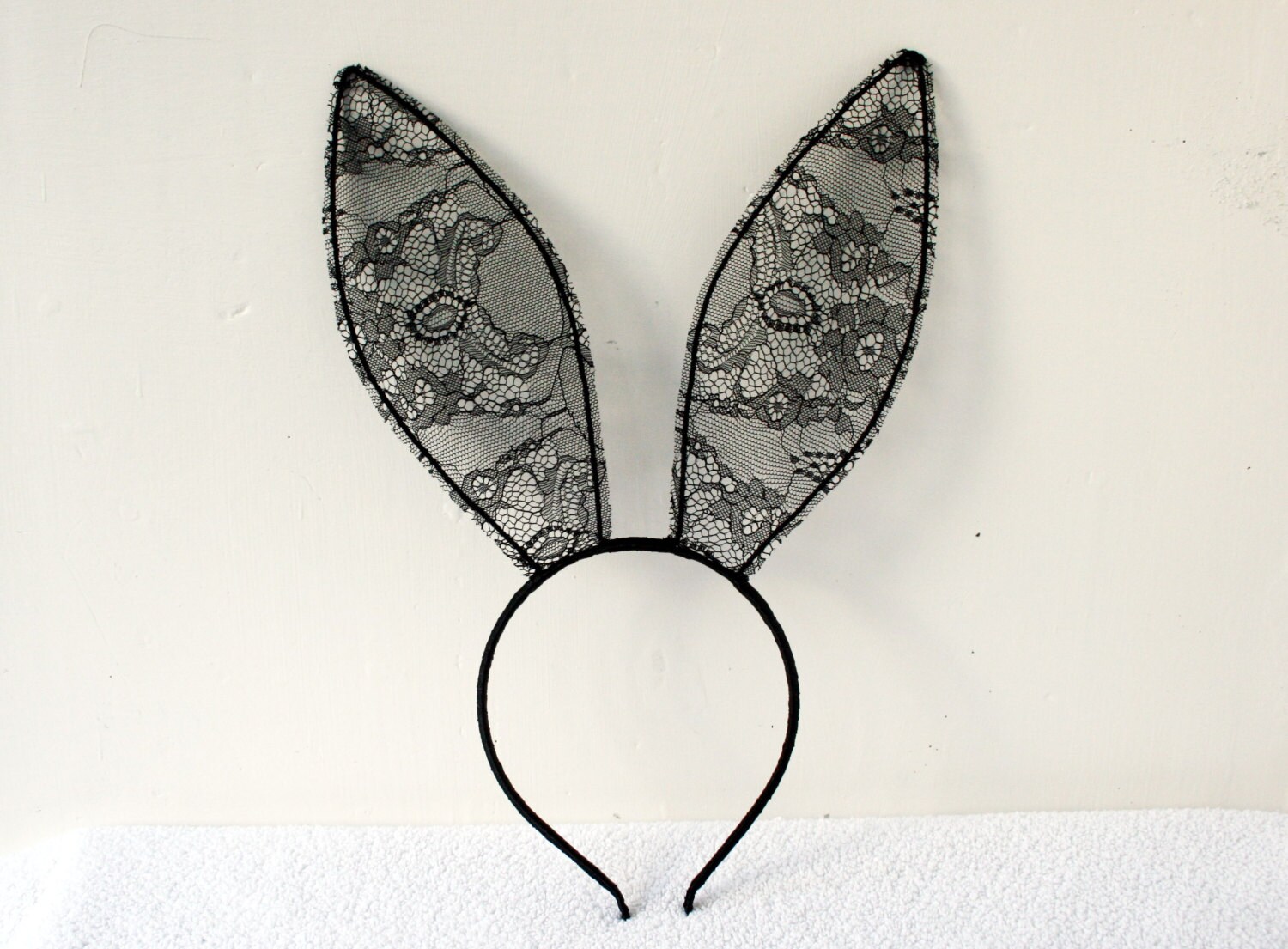Black Lace Bunny Ears 20 Cm Headband Made to Order 