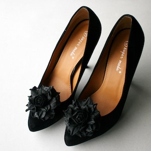 Black Leather Flower Shoe Clips