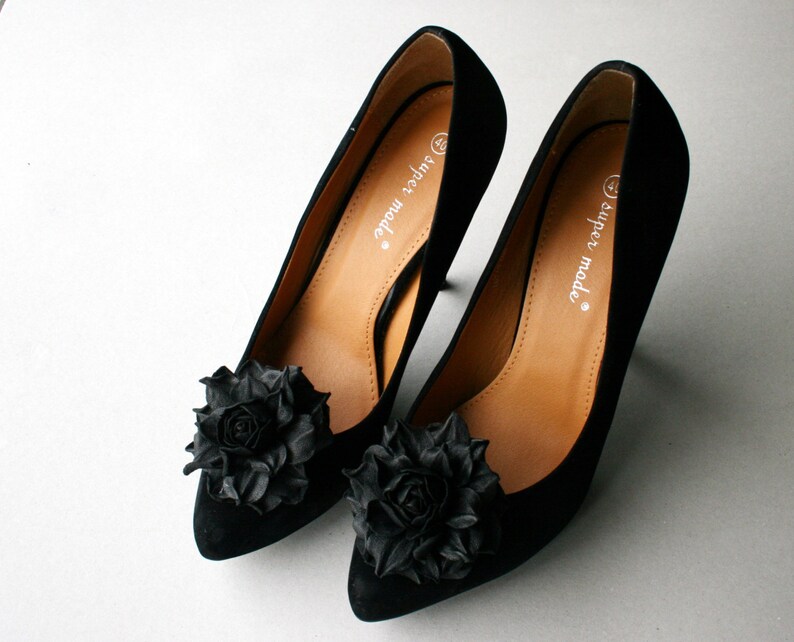 Black Leather Flower Shoe Clips Etsy