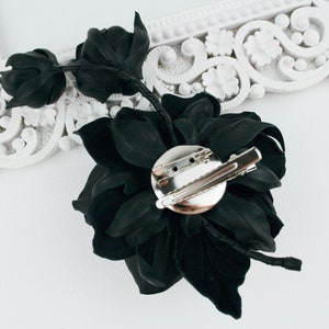 Black Leather Rose Flower Brooch, Leather Rose Pin/Hairclip, Black Flower, Leather Flower, Floral Brunch image 4