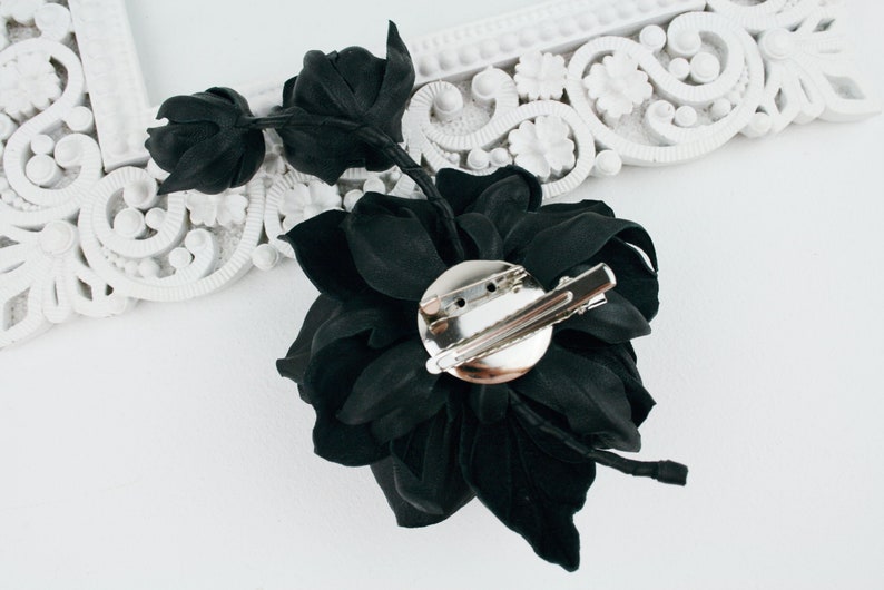 Black Leather Rose Flower Brooch, Leather Rose Pin/Hairclip, Black Flower, Leather Flower, Floral Brunch image 4