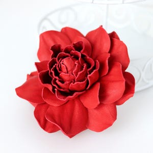 Red Leather Rose Flower Brooch