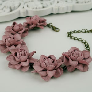 Pink Leather Rose Bracelet: Delicate Floral Wedding Jewelry