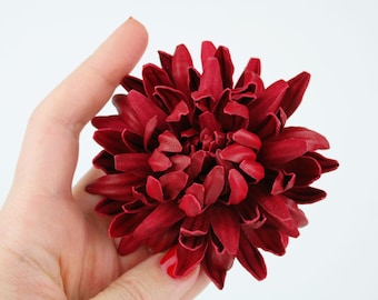 Dark Red Leather Chrysanthemum Flower Brooch, Real Leather Flower, Floral Pin