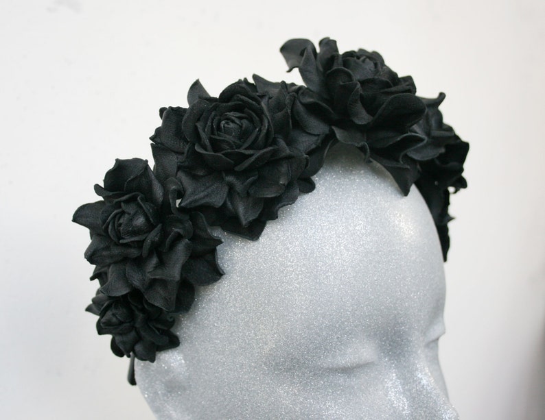 Black leather rose headband Made to Order Etsy