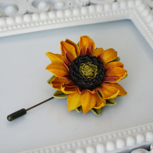 Yellow Leather Sunflower Men's Lapel Pin. Flower Brooch. Etsy Australia