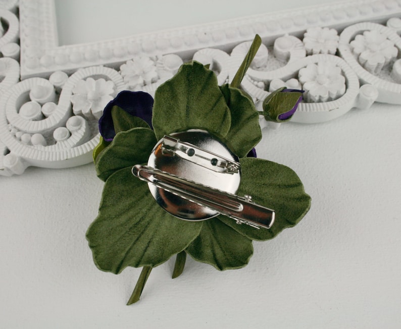 Yellow and Purple Leather Pansies Flower BroochHair Clip Fantasy Flower Brooch Stylish Floral Pin
