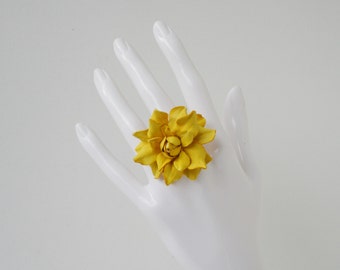 Yellow leather rose flower ring