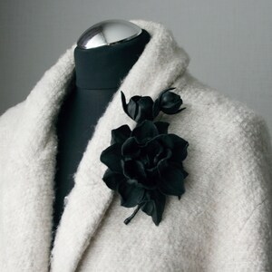 Black Leather Rose Flower Brooch, Leather Rose Pin/Hairclip, Black Flower, Leather Flower, Floral Brunch image 2