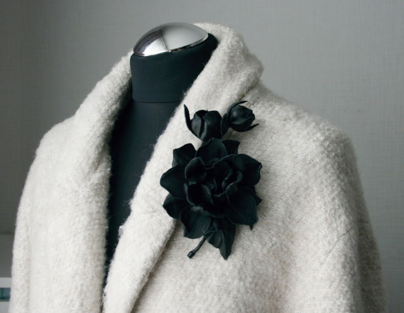 Black Leather Rose Flower Brooch, Leather Rose Pin/Hairclip, Black Flower, Leather Flower, Floral Brunch image 2