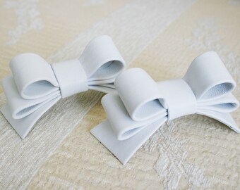 White Leather Bow Shoe Clips