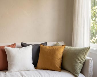 Washed European Flax Linen Pillow Cover, Soft Natural Flanged Throw Pillow, Farmhouse Linen Shams,Envelope Closure