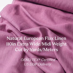 Raspberry Linen Fabric by the Yard, 110 Inch Extra Wide European Flax, Washed Berry Pink Fabric for Curtains, Tablecloths & Bedding