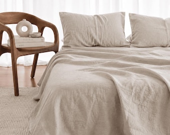 100% Natural Linen Sheet Set, Custom 3 or 4 Piece Rustic  Washed Linen Sheet, Deep Pocket Fitted and Flat Sheets with Pillowcases