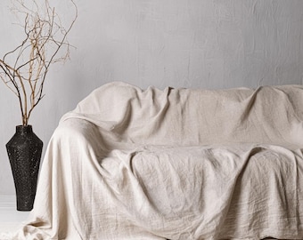 Natural Linen Couch Cover,Undyed European Flax Beige Sofa Cover,Throw Slipcover,Custom Couch Cover