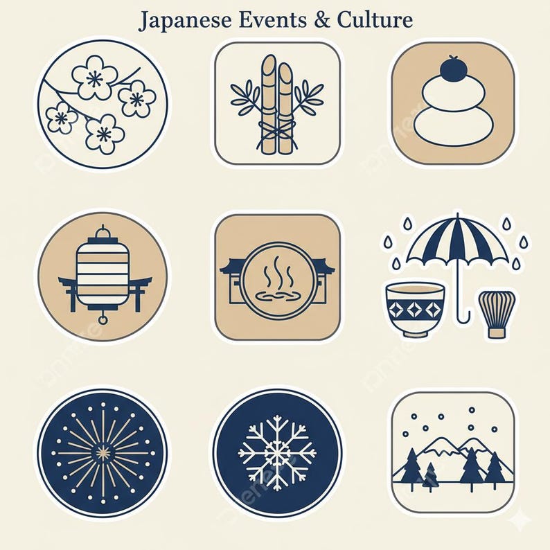 Japanese Culture Digital Planner Stickers | Minimal Japan Events Icons ...