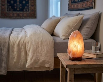Himalayan Salt Lamp, Natural Crystal, Color Changing Ambient Light, Wood Base