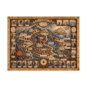 Pilgrim's Progress Map Poster, Unframed Matte Print, John Bunyan Christian Wall Art