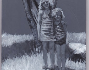 Cuadro de 12x12 cm pintado a mano por el artista Jesse Hunt (retrato familiar, antepasado, arte genealógico, retrato conmemorativo).