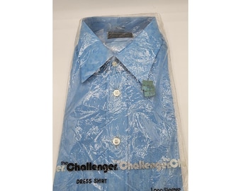 Vintage 70s/80s Kmart The Challenger Blue Dress Shirt 16.5 32/33 Long Sleeve NIB