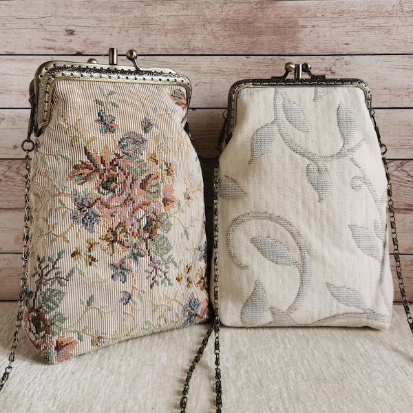 Wedding purse, kiss clasp crossbody mini bag, girl prom purse, bridal clutch, small bag, unique gifts for her, handmade evening bag